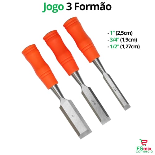 Kit Formão para Entalhar Jogo 3 Formões de Esculpir para Carpintaria Madeira Marcenaria