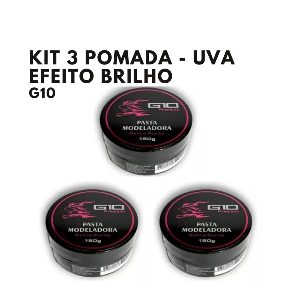 kit 3 pasta modeladora g10 - 160g | Pomada para cabelo g10 | pomada incolor | Pomada uva | black | caramelo