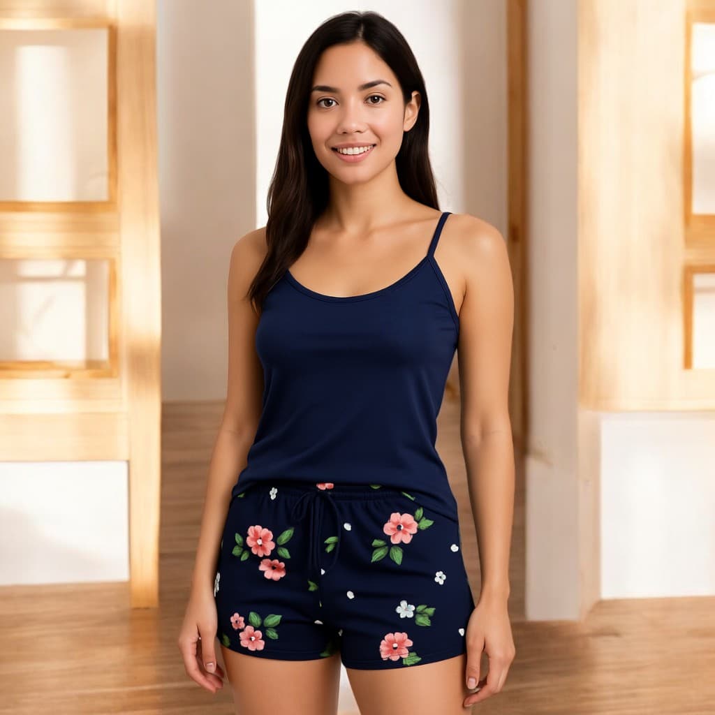Pijama Feminino Verão Suede Regata com Short Estampado Conjunto Confortável e Estiloso Baby Doll