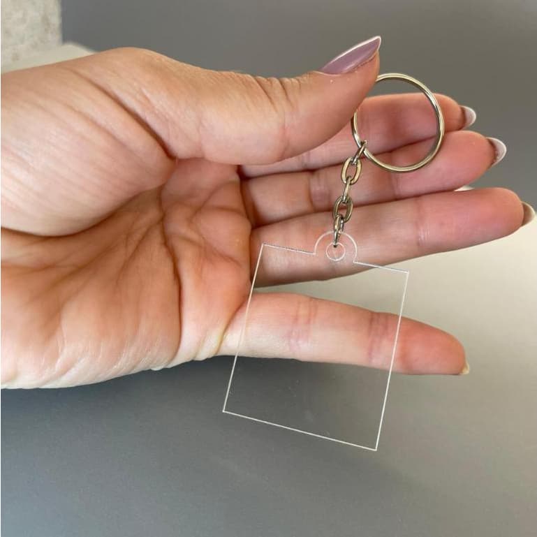 Chaveiro Transparente em Acrílico Formatos Quadrado e Redondo
