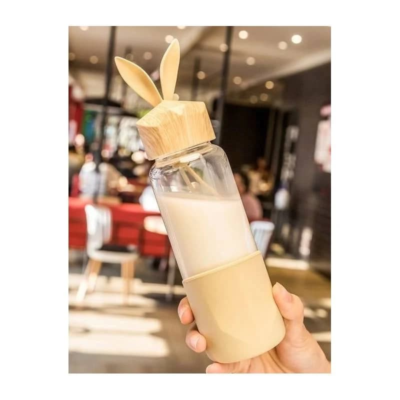 Garrafa de Vidro com Capa de Silicone e Tampa Plástica Coelhinho 350ml
