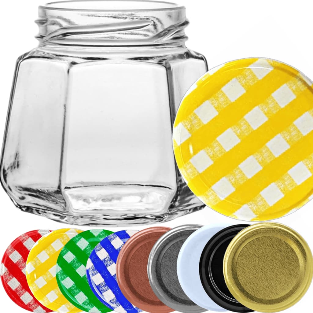 Kit de Potes de Vidro Sextavado 230ml Geleias Conserva Tempero Pimenta Molho - Cx c/ 4 a 24 un