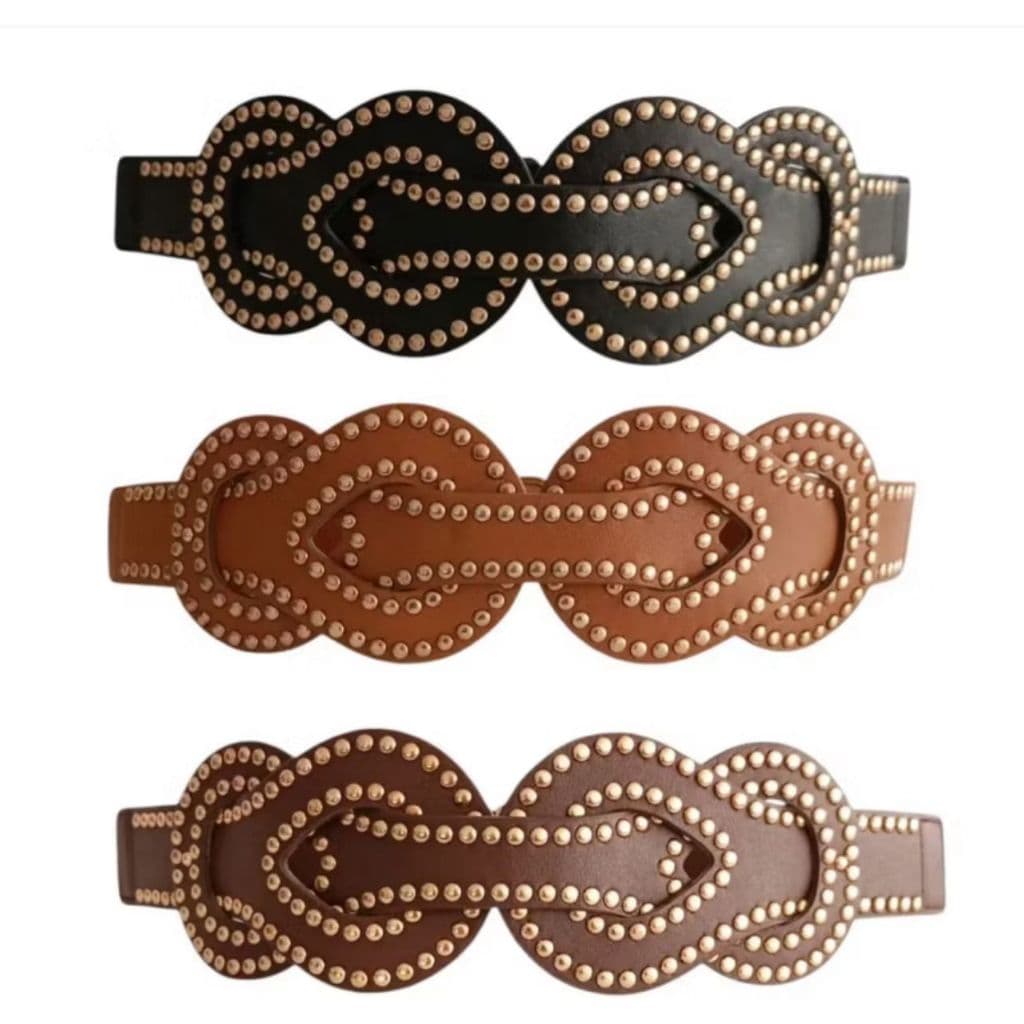 Moda Cinto Feminino Cinturão Acessorios Femininos Boho Rebites Detalhe Fechamento em Faixa Elástica
