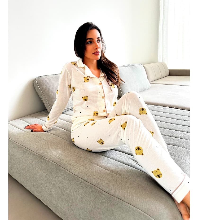 Pijama longo feminino Americano Com Botões blogueirinha inverno gestante amamentação