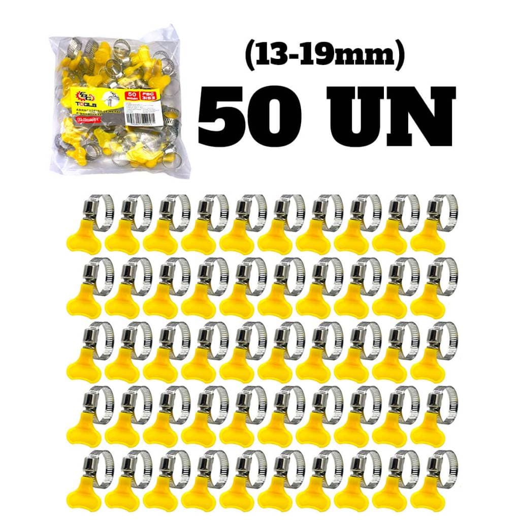 Kit Abraçadeira de Metal com Fecho Borboleta 13-19mm Ajustável 50 Unidades