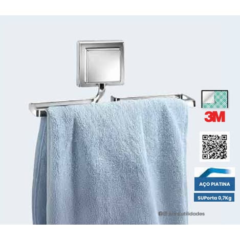 Suporte Porta Toalha Rosto Sem Furo 3M Cromado Arthi 1319