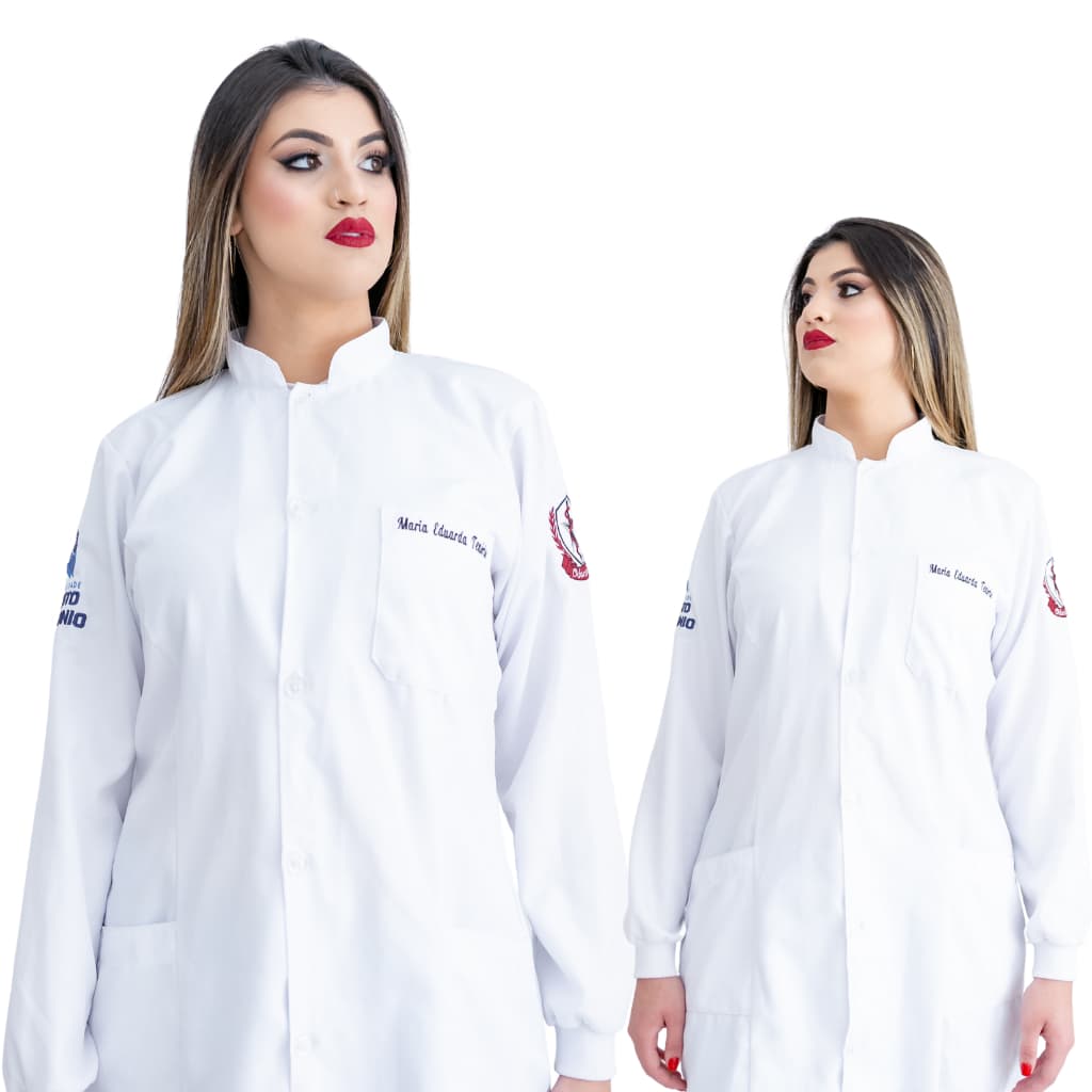 Jaleco Feminino Branco Com Punho Manga Longa Gabardine Médica Enfermeira Dentista Veterinária