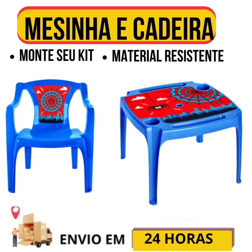 Kit Mesa e Cadeira Infantil Mini Poltrona Homem Aranha Azul