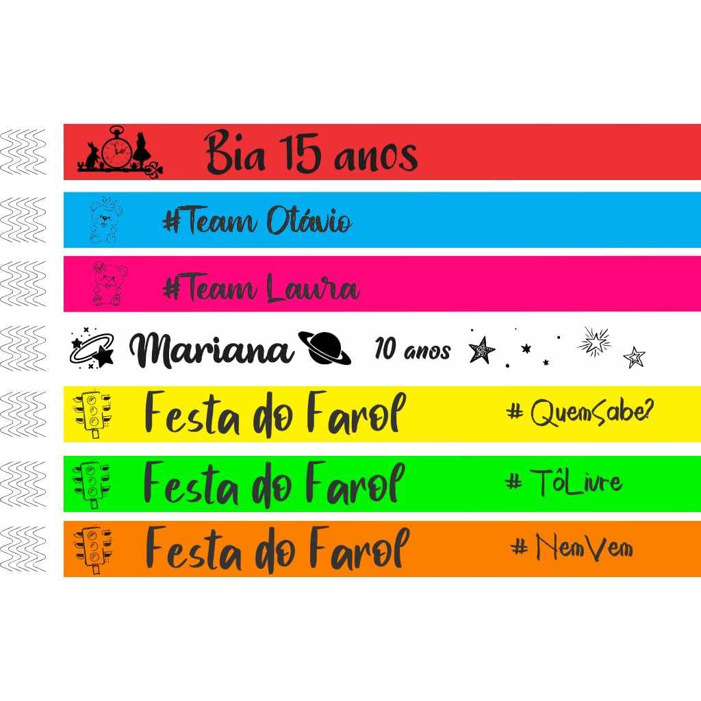 Kit 100 Pulseiras Identificação Personalizada Festa Eventos Balada 15 Anos Casamento Chá Revelação Show Carnaval