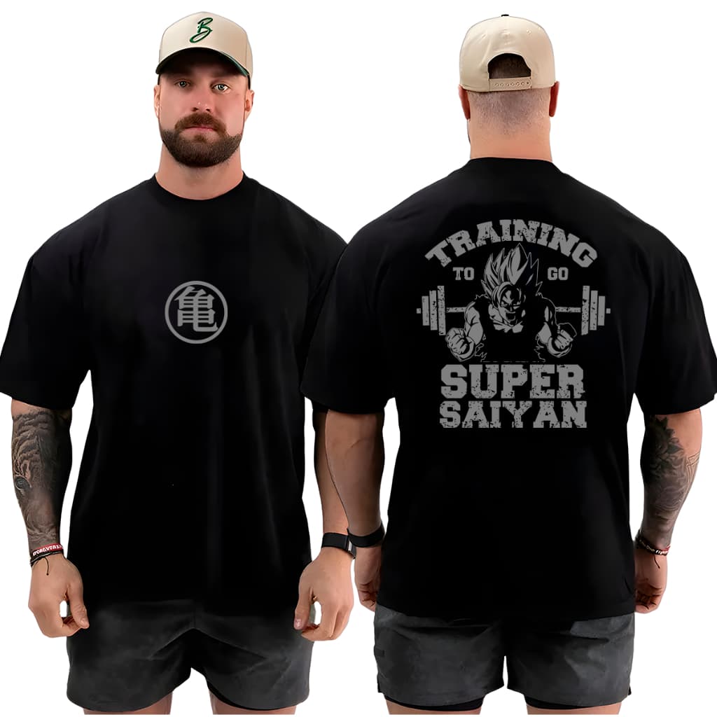 Camiseta Oversized Super Saiyan Musculação Treino 100% Algodão Academia Streetwear Confortável