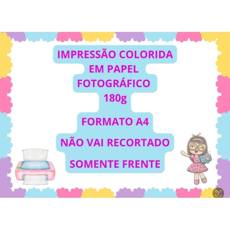 Até 30 Impressão Colorida em Papel Fotográfico 180g Tamanho A4