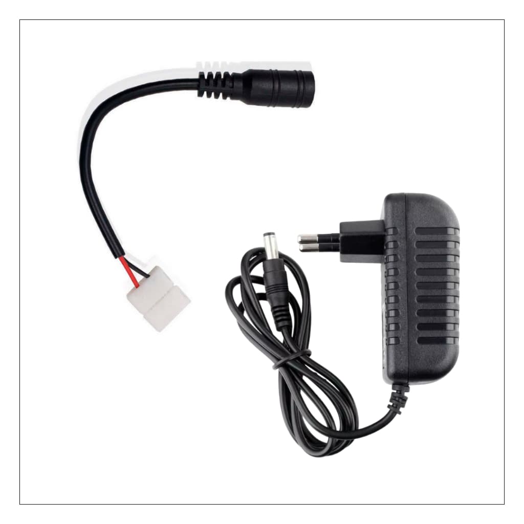 Cabo Conector Emenda 8mm Fita LED 2 Vias 3528 Ou 2835 Com Plug P4 + Fonte 12V Bivolt