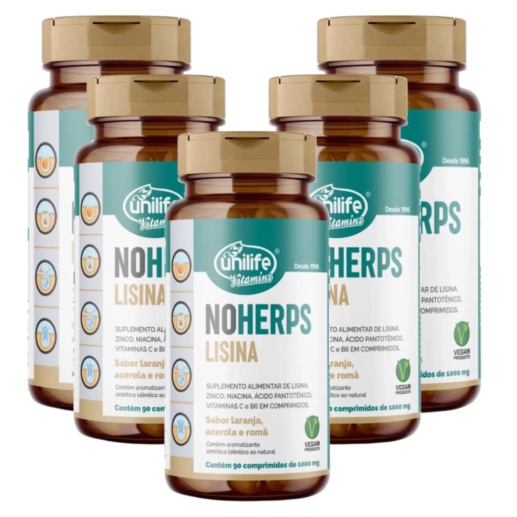 Kit 5 Noherps Lisina 1000mg 90 Capsulas Suplemento - Unilife