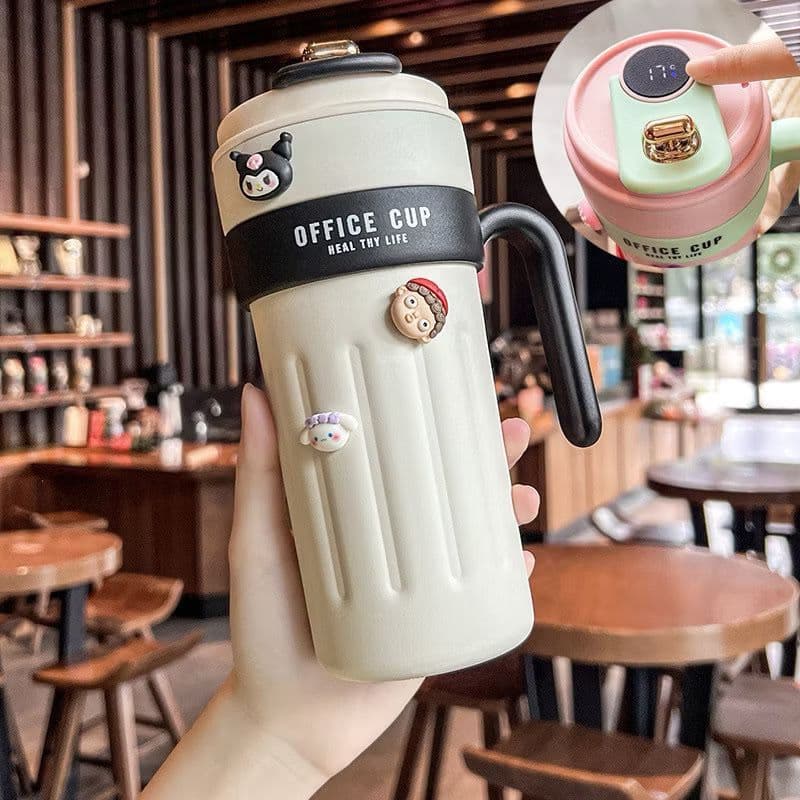 Caneca Térmica De Aço Inox 650ml Com termômetro P/ Café Chá Copo com Alça Térmico P Trabalho Escola