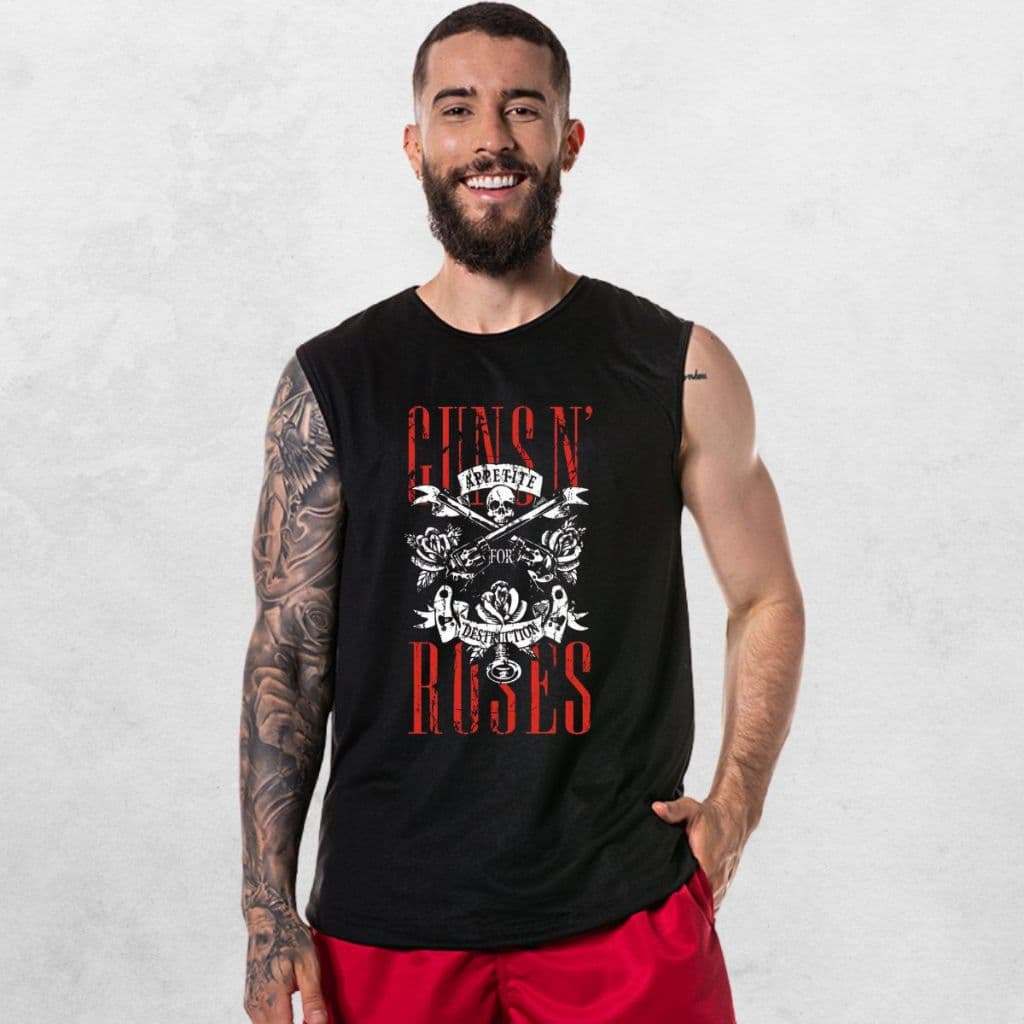 Regata masculina Guns N Roses 02 Machão Camiseta Academia Longline