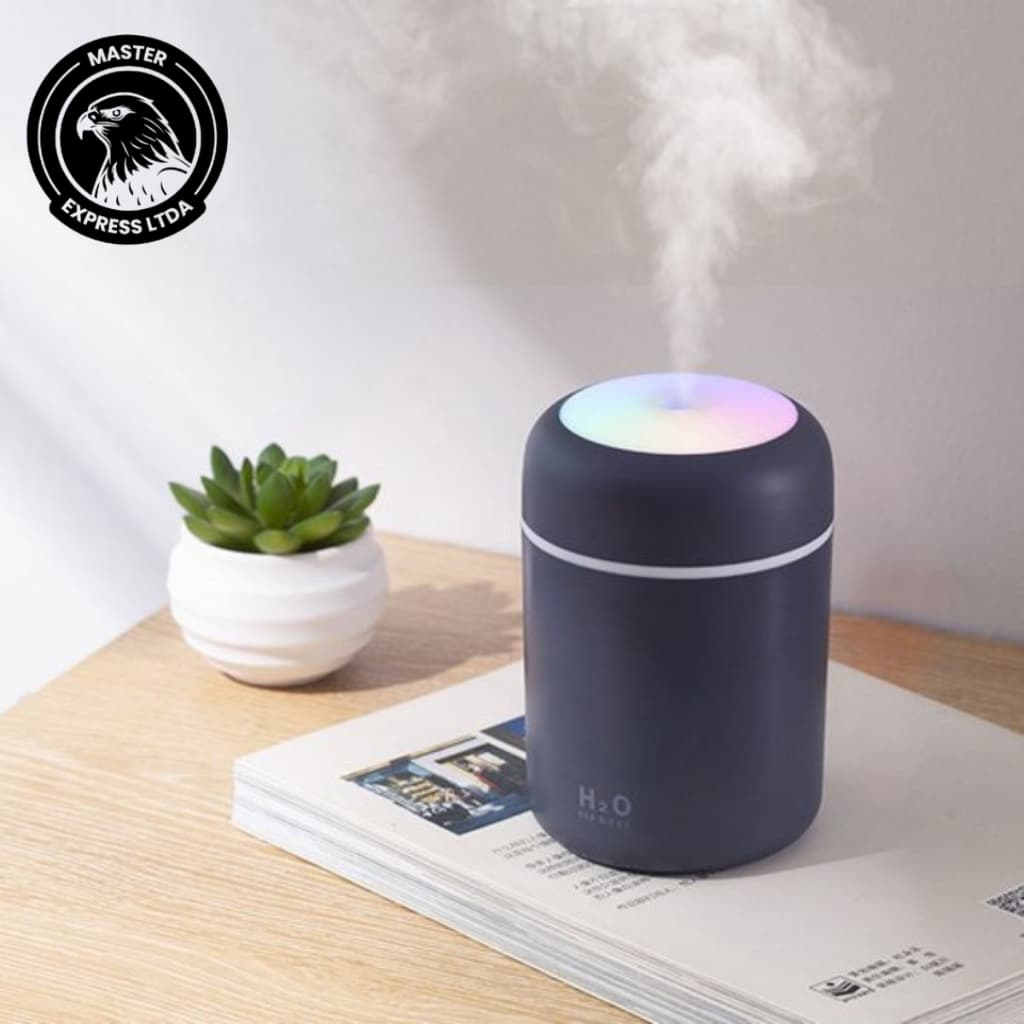 Mini Umidificador de Ar Portátil com LED Colorido – 300ml, Ideal para Casa e Carro Cor Preto