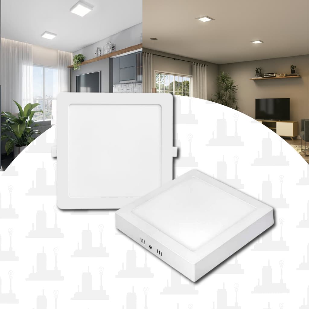 Luminaria led 12w/18w/24w Emb/Sobrepor Quadrado Plafon painel Frio 6500K Bivolt LED FACTORY