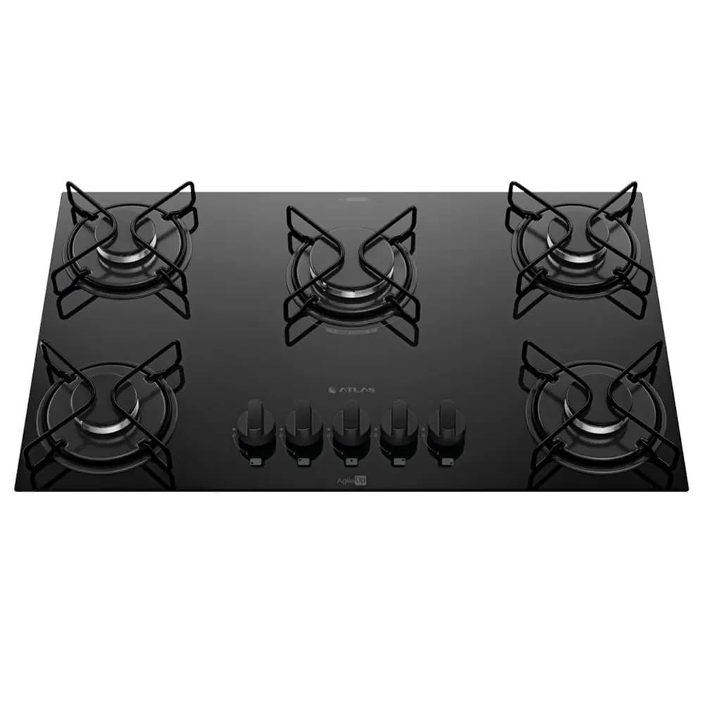 Fogão Cooktop 5 Bocas Mesa Vidro Atlas Agile Up Preto Bivolt