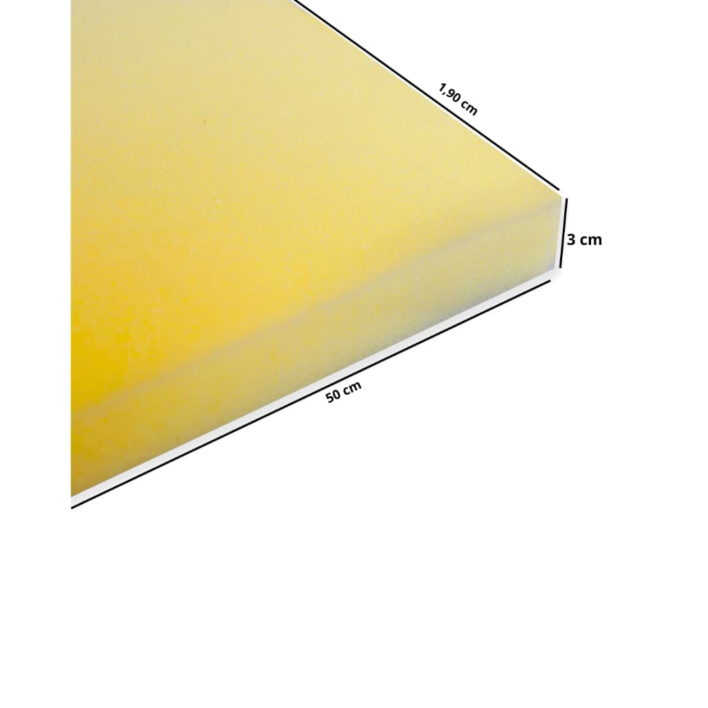 Espuma D33 190cm x 50cm e 3cm de espessura Sob Medida Amarelo para Almofadas de cadeira