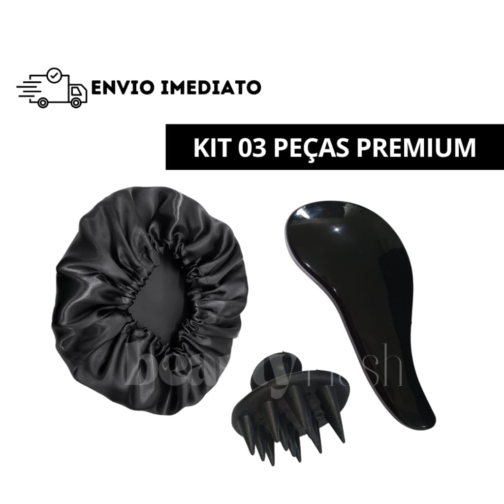Kit Premium Escova Cabelo Mágica Massageador Silicone e Touca Cetim