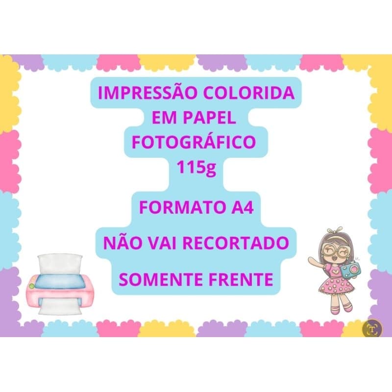 Até 10 Impressão Colorida em Papel Fotográfico 115g Tamanho A4