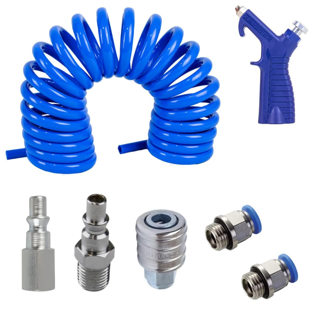 Kit Mangueira Espiral Ar 5m 1/4 C/ Engate + Conexões + Bico Soprador