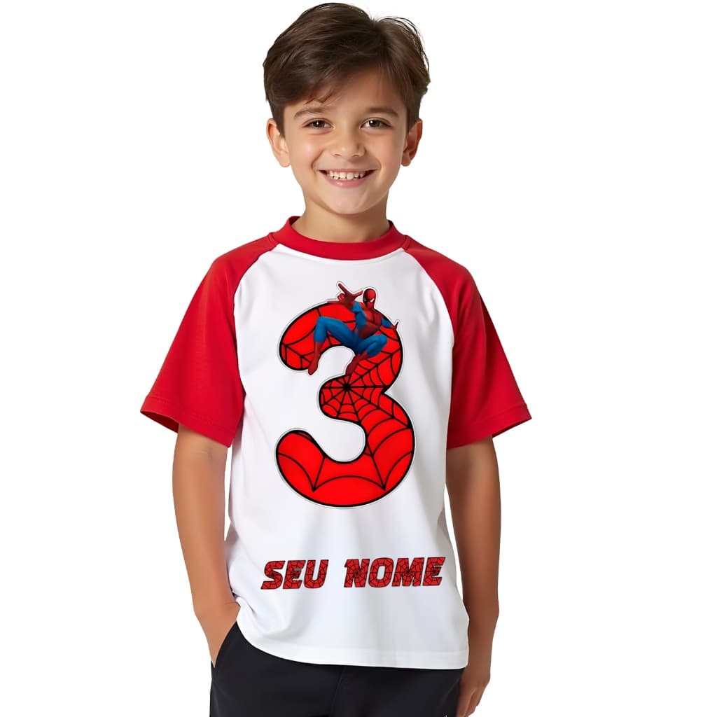 Camiseta Customizada Homem Aranha Aniversário infantil 1 ao 9  idade Nome