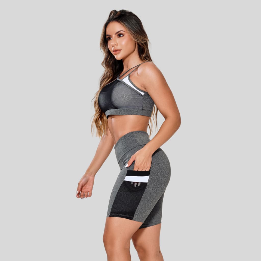 Conjunto Academia Top E Short Com Bolso Zero Transparência