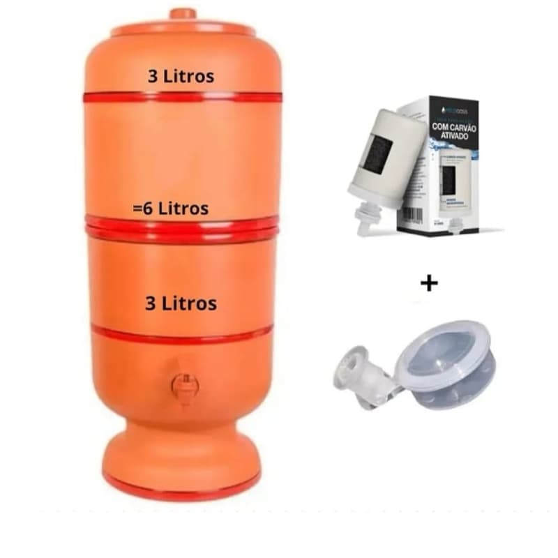 Filtro de Barro 6L (3+3) Completo Original com Vela de Carvão Ativado e Boia