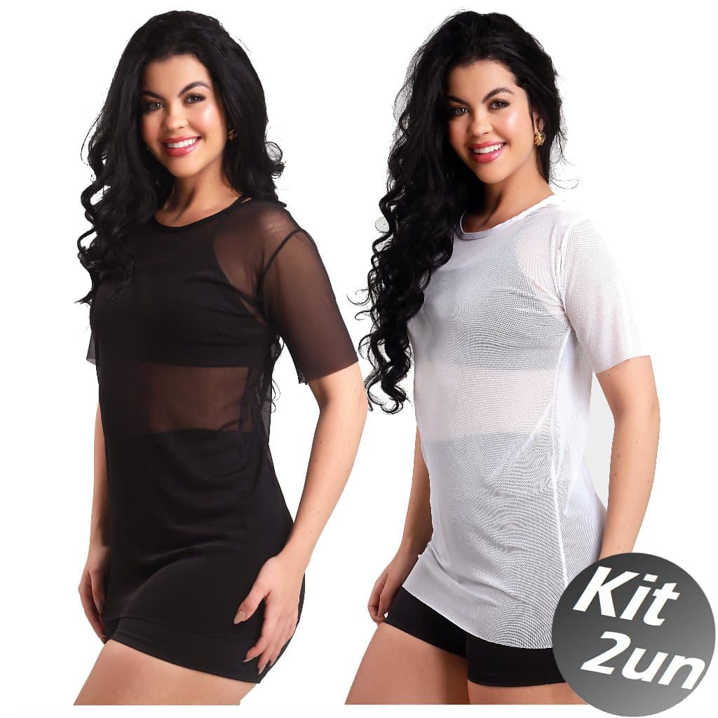 Kit 2 Camiseta Tule Manga Blusa Feminina Academia