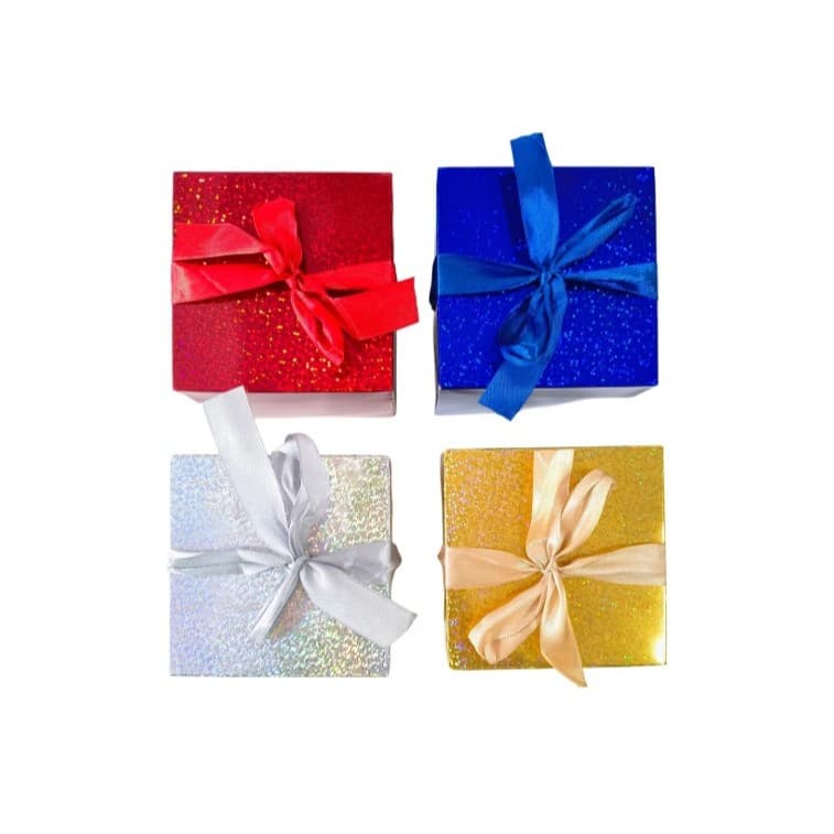 Kit 4 Caixas Embalagem Presente Cubo Brilhosa 10cm Com Fita