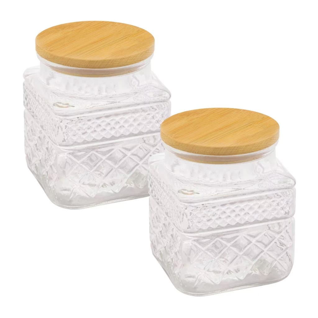 Kit 2 Potes De Vidro Hermético 600ml Com Tampa De Bambu