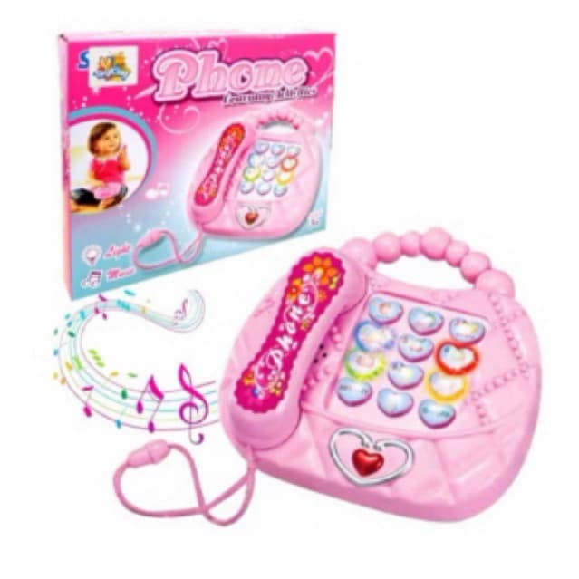 Telefone Rosa Musical Infantil Diversas Músicas E Luzes