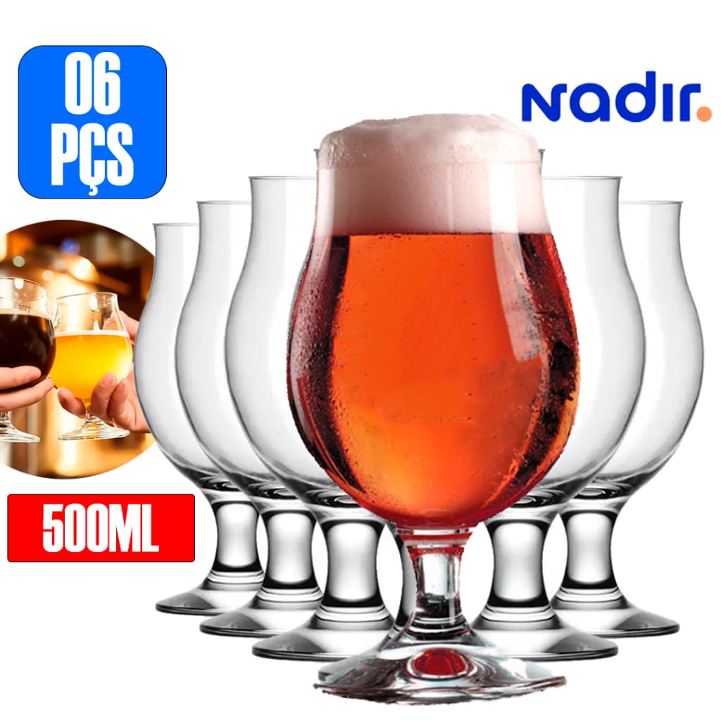 Kit 06 Taças para Drink Denver Nadir Vidro Resistente 550ml Cerveja Jantar Restaurante Bar Multiuso