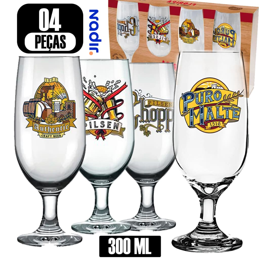 Jogo Kit 04 Taça Floripa Brasão 300ml Nadir Vidro Resistente Cerveja personalizada Edição Especial