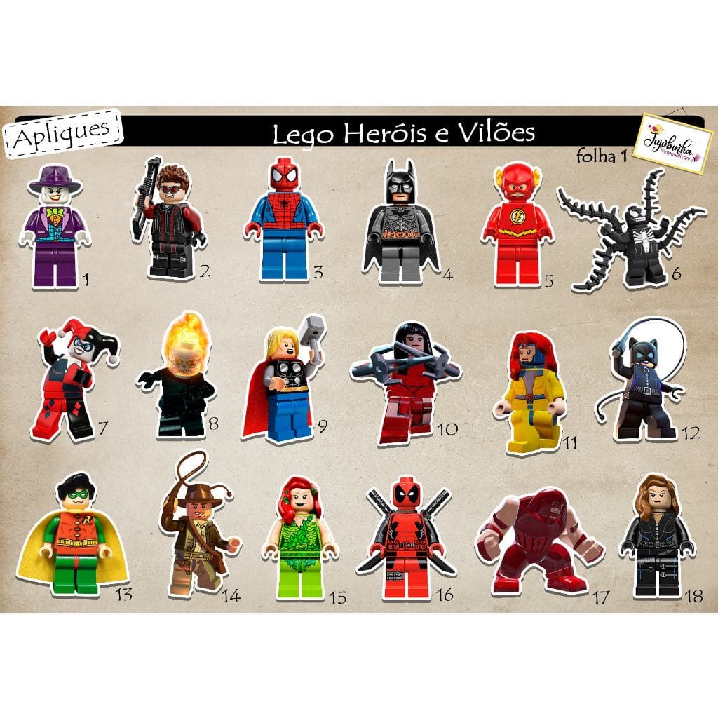 ADESIVOS RECORTADOS - LEGO HERÓIS E VILÕES - FESTAS, LEMBRANCINHAS, TUBETES, ANIVERSÁRIOS, DECORAÇÃO