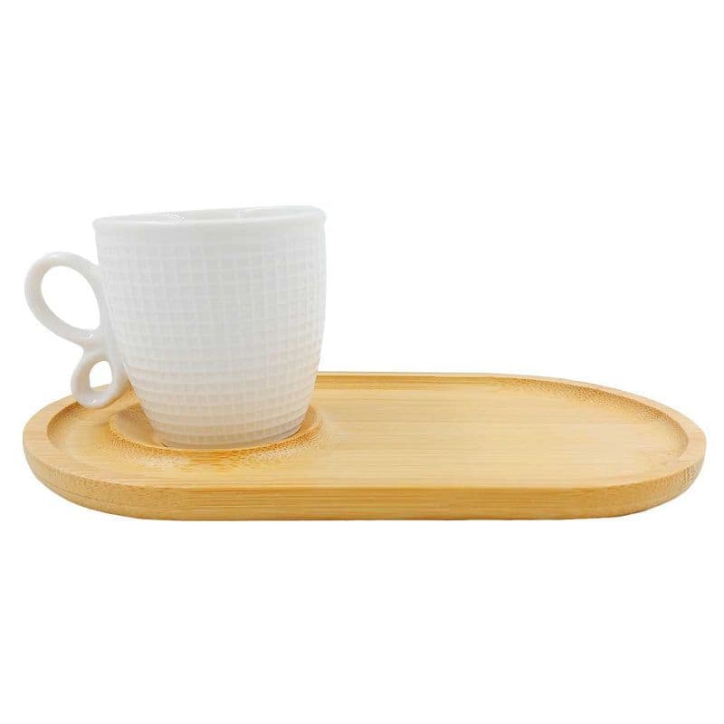Xícara C/ Pires de  Bambu 7,5x18cm em Cerâmica o pires tem espaço para colocar pão de queijo bolachas biscoitos sequilho