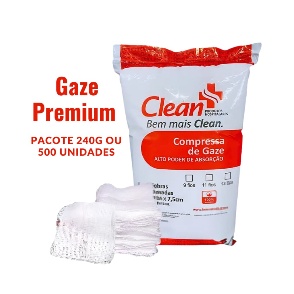 Compressa de Gaze 13 Fios 500 Unidades Clean Premium 100% Algodão Curativo