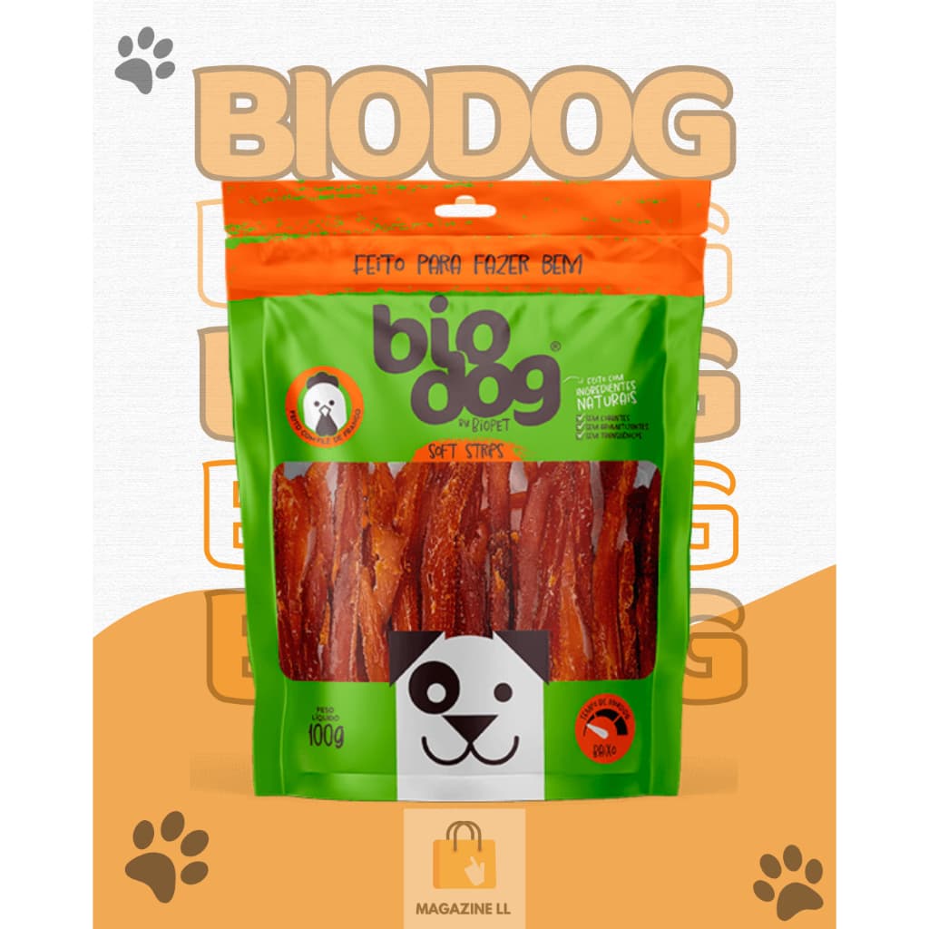 Petisco Natural BioDog Gourmet Cães - Soft Strips ou Soft Steak Sabor Frango 100g - Envio Rápido