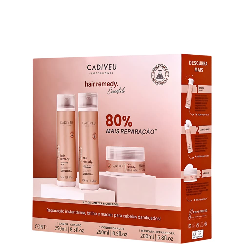 Kit Cadiveu Professional Essentials Hair Remedy Home Care (Shampoo 250ml + Condicionador 250ml + Máscara 200ml)