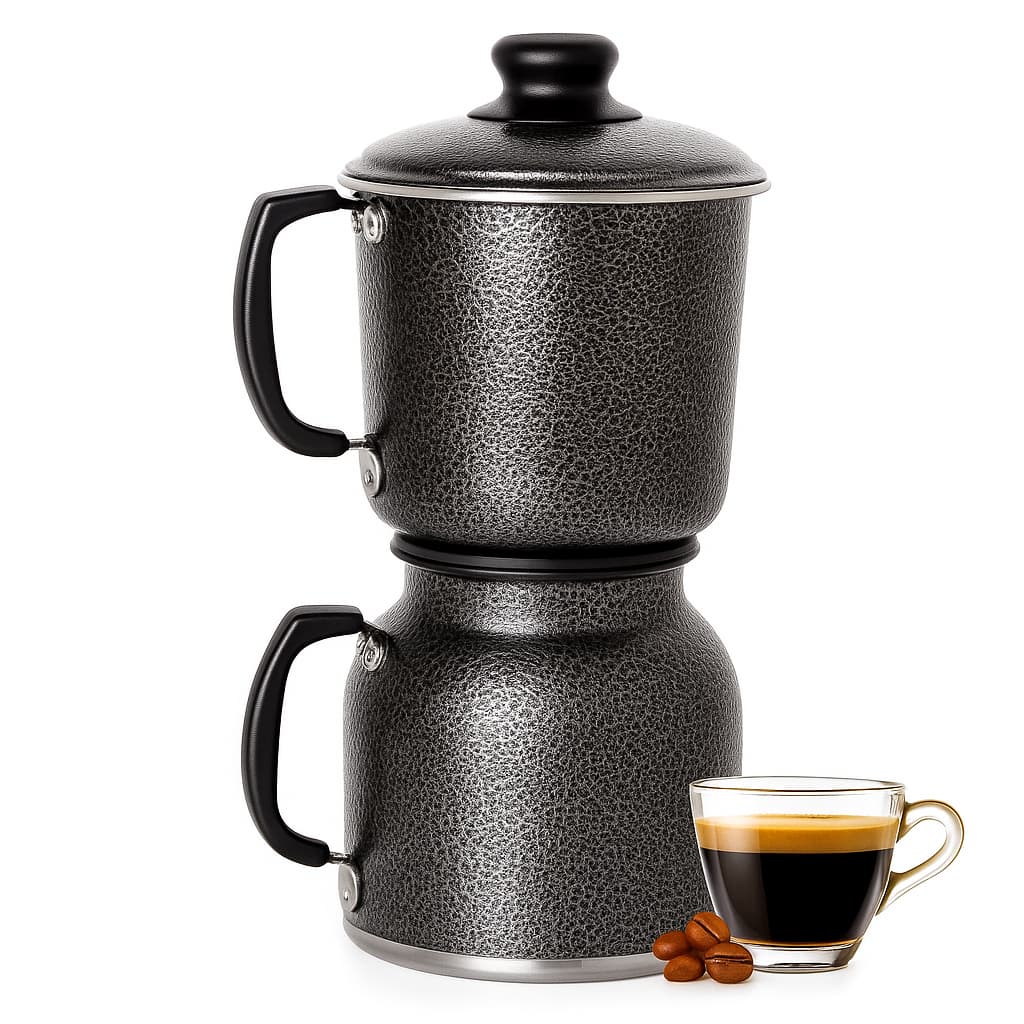 Cafeteira Tipo Italiana de Alumínio Grande Faz 1L de Café c/ Bule com Tampa + Coador de Inox