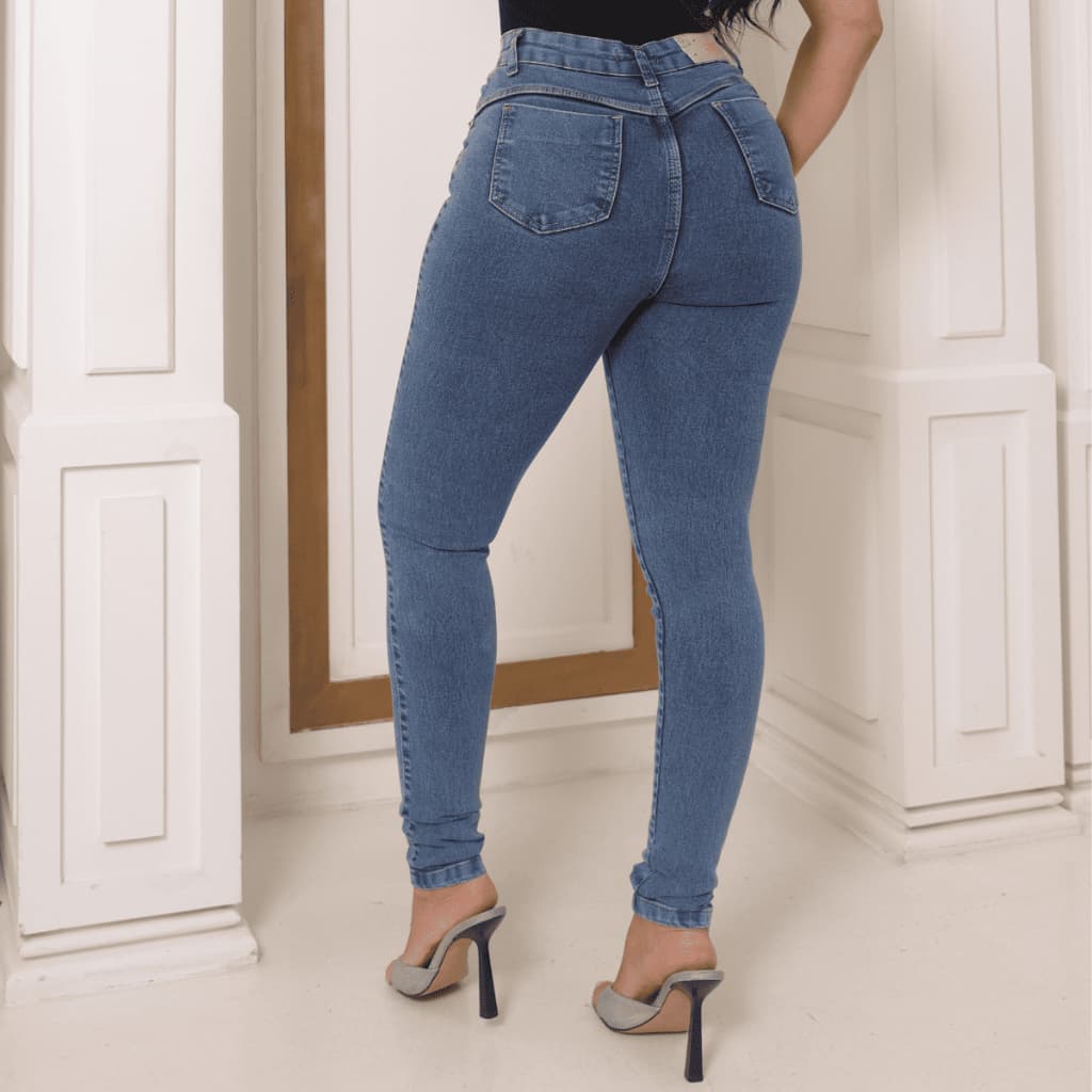 Calça jeans feminina Premium cintura alta Com Bolso Frontal