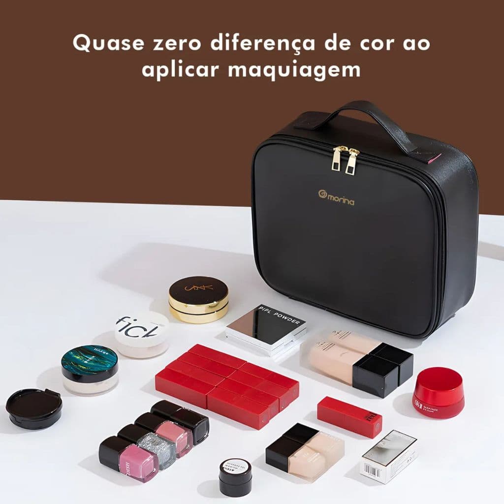 Kit Maleta Maquiagem completo Profissional Com Espelho e Luz Led MORINA