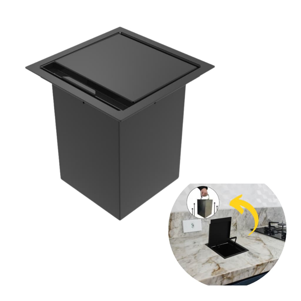 Lixeira De Embutir Quadrada 4l Preta Para Cozinha Balcão de Mármore