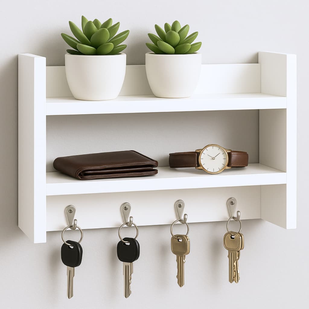 Nicho Porta Chaves de Parede 3 em 1 de Parede Porta Objetos Decorativo Branco MDF Multifuncional