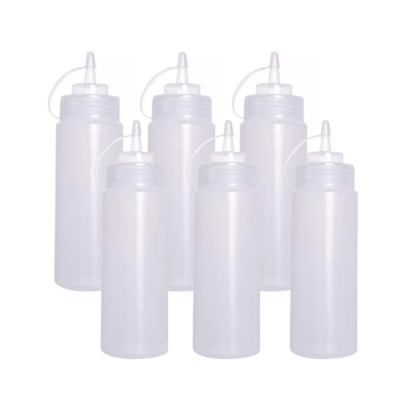 Bisnaga Flexível Graduada De Molhos 360ml Com Tampa - KIT 6 BISNAGAS PARA MOLHO
