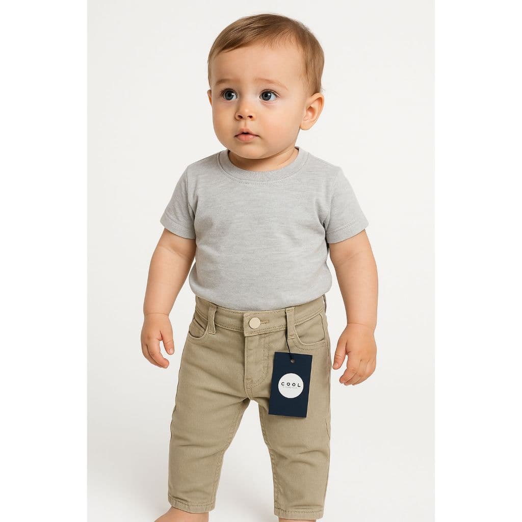 Calça Bege Sarja Meninos Bebê infantil P M e G pra meses