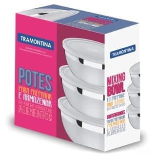 Conjunto de Potes p/ Mantimentos Comida Frutas Lanches Temperos Freezinox Tramontina com 3 Peças Aço Inox c/ Tampa