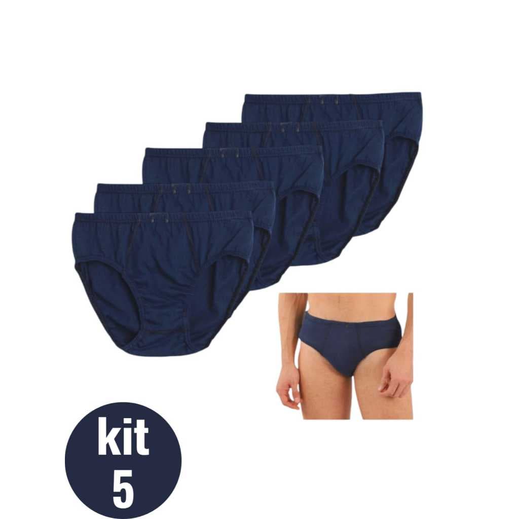Kit 5 Cueca slip masculina 100% ALGODAO FORRADA SOMENTE NA COR AZUL MARINHO