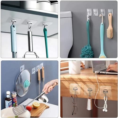 Kit 10 Ganchos Adesivos Transparente Para Paredes De Cozinha, Banheiro, Quartos E Casa